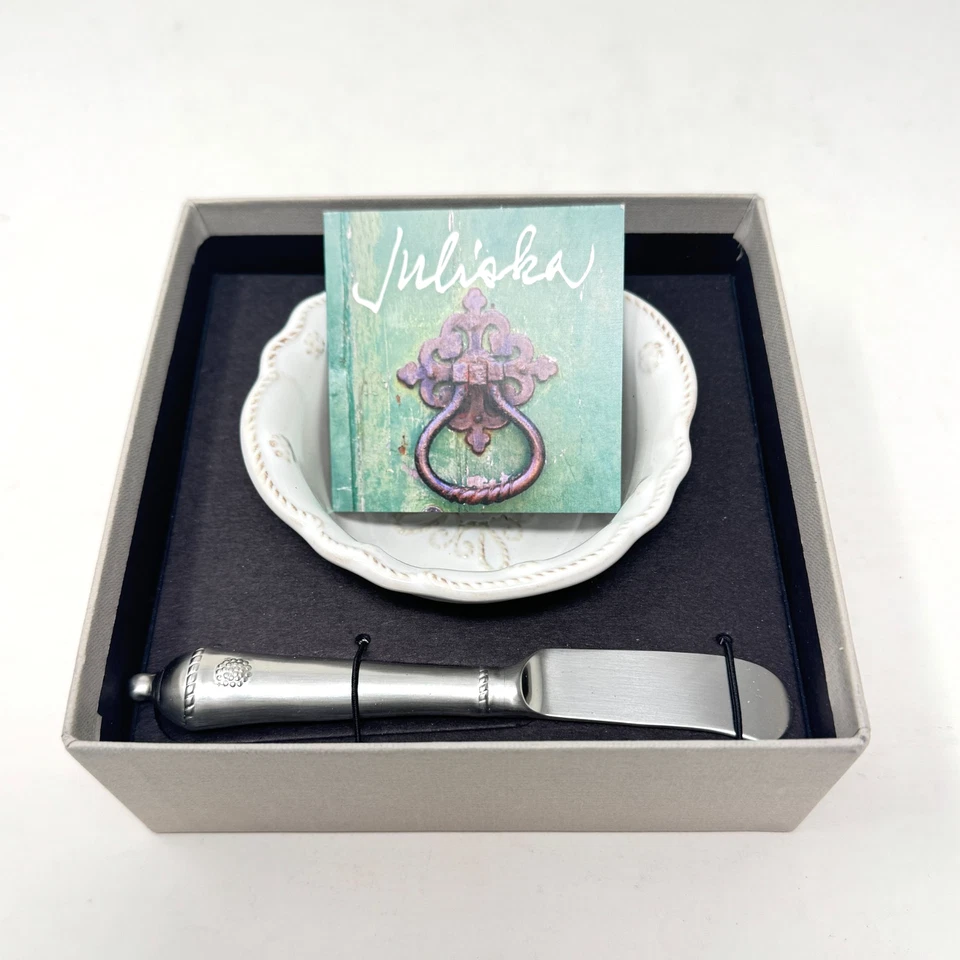 Juliska Jardins du Monde White Ceramic Dip Bowl and Spreader - Image 1 of 4