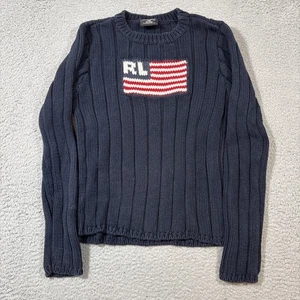 Ralph Lauren RL De Colección Polo Jeans Co. Bandera Americana Azul Cable Tejido Suéter XL ** - Imagen 1 de 6