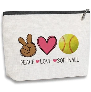 Peace❤️ Love ❤️Softbol❤️ Bolsa de Maquillaje~Nueva~Podría Usarse Para Material Escolar ~ - Imagen 1 de 7