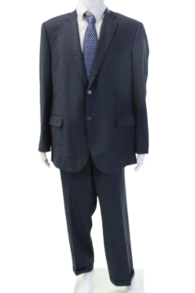 Traje de lana Zanetti para hombre azul oscuro 2 piezas cuello botón manga larga talla 48 Foto 1 de 4