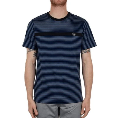 Camiseta Fred Perry Rayas Finas 100% Algodón Piqué Azul Blanco Para Hombre XL Cuello Redondo Foto 1 de 4