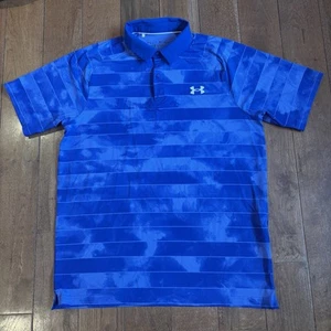 NWOT Mens Under Armour The Iso-Chill Golf Polo Shirt Blue Stripes Loose sz M - Picture 1 of 10