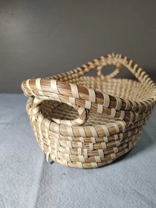 Gullah Sweet Grass Basket - Oval tray with Egg Handles Hand Made - Picture 1 of 15