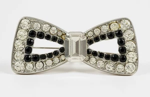 Vintage YSL YVES SAINT LAURENT Bow Brooch Pin Black Clear Crystals Collector - Picture 1 of 11