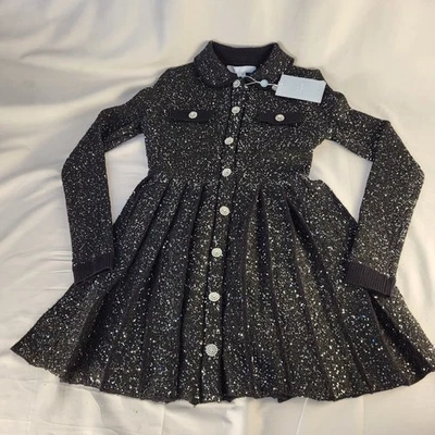 Nuevo con etiquetas Vestido Suéter Hill House Para Mujer XS Chloe Negro Plata Lentejuelas Foto 1 de 4