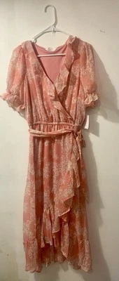 NWT Lauren Conrad  Petite LARGE Maxi Dress Pink Floral Puff Ruffled Cottagecore  - Image 1 of 4