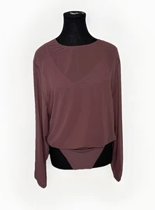 Body donna Express manica lunga trasparente overlay blusa viola malva taglia small - Foto 1 di 7
