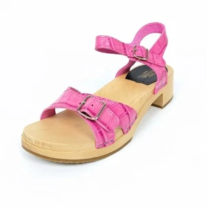 New Swedish Hasbeens Womens Shoes Pink Croc Low Chunky Wooden Heels Size 7 - Picture 1 of 13