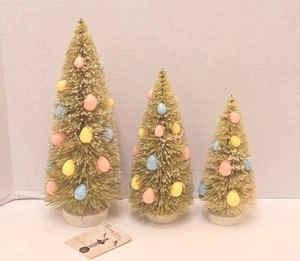 Bethany Lowe Green Pastel Spring Bottle Brush Easter Egg Tree Set of 3 NEW! - Picture 1 of 8
