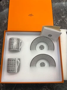 Juego de 2 tazas y platillos de café Hermes Mosaique au 24 platino con caja Francia - Imagen 1 de 1