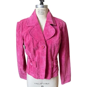 Vintage Suede Jacket with Bows Women’s Large Pink Y2K - Picture 1 of 5