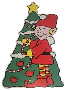 Vintage Impact Plastics Natale Yard Art Elfo di Babbo Natale con decorazione albero anni 90 27" - Foto 1 di 6