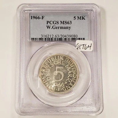1966-F West Germany 5 Mark Silver .2251 ASW - PCGS MS 63 -SKU-Q1764 - Image 1 of 4