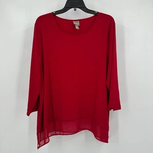 Chicos Womens Old Money Chiffon Overlay Tunic Top Sz 3 US XL Red Holiday Elegant - Picture 1 of 7