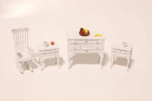 Dollhouse Miniature Queen Anne Dresser Set With Fruit Bowl 1:24 1/2 Scale White - Picture 1 of 8