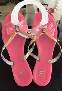 CAPE ROBBIN WOMEN'S JELLY SANDAL PINK JEWELED BOW FLIP FLOP SANDALS Sz. 71/2 - Picture 1 of 5