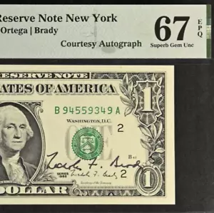 Banconota 1 dollaro Federal Reserve 1988 PMG 67EPQ -Top Pop 1/0 BA blocco autografo di cortesia - Foto 1 di 4