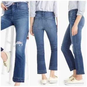 J.Crew Billie Demi Boot Crop Jeans Size 30 Blue Denim Raw Hem Distressed Cute - Picture 1 of 13