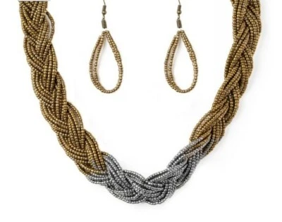 Conjunto de collar paparazzi BRILLO BRASILEÑO plata/latón metal semillas cuentas NUEVO Foto 1 de 4