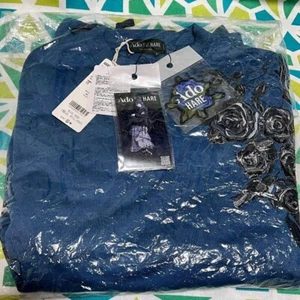 Ado HARE Side Lace-up Rose Embroidered Sweatshirts Color Blue Size S New - Picture 1 of 2