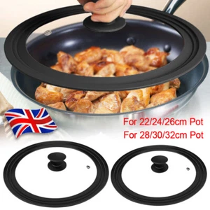 Silicone Glass Lids Saucepan Frying Pan Lid for 22/24/26/28/30/32cm Universal - Picture 1 of 16