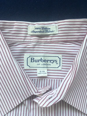 Vintage USA Burberry Of London Men's Wine Stripe White Cotton Dress Shirt 16-34* - Image 1 of 4