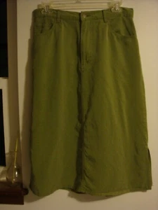 Soft Lime Green 'London London' Petite L Knee Length Jean-Look Side Slit Skirt - Picture 1 of 8