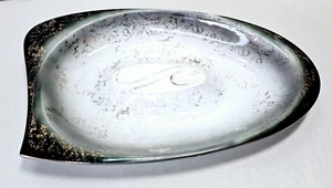 Mid-Century Murano Style Art Glass Dish – Metallic Black & Gold Speckled Ashtray - Picture 1 of 16