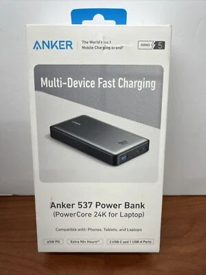 Banco de alimentación Anker 537 24000 mAh 65 W PD 3 puertos A1379H111 multidispositivo carga rápida Foto 1 de 3