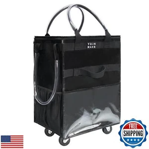 Bolsa de supermercado reutilizable con ruedas (mediana - negra), bolsa de mano con ruedas, coche de compras - Imagen 1 de 5