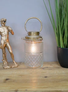 Gold Glass Light Table Lamp Lantern Battery Operated Vintage Style LED - Picture 1 of 6