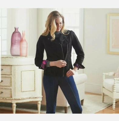 Isaac Mizrahi Live! Chaqueta de gamuza para moto talla 12 negra Foto 1 de 4