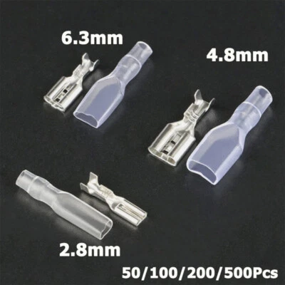 2.8/4.8/6.3mm Uninsulated Female Spade Crimp Terminals Wire Connector PVC Sleeve - Image 1 of 4