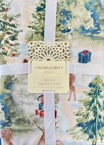 Cynthia Rowley Christmas Reindeer Winter Forrest Cloth Tablecloth 60” X 120” - Picture 1 of 2