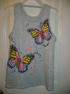 Wonder Nation Girls Swing Tank Top X-LARGE (14-16) Gray With Butterflies  - Picture 1 of 1