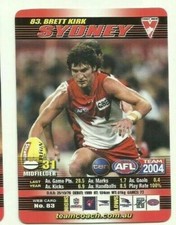 2004 TEAMCOACH SYDNEY SWANS BRETT KIRK HOW TO PLAY 83 CARD RED AFL