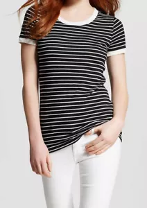 NWT Mossimo Black White Stripes Short Sleeve Crew Neck Soft T Shirt XS - Picture 1 of 6