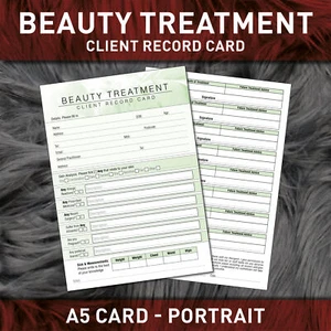 Beauty Client Record Card Consultation Form Treatment Salon Therapists A5 x100 - Picture 1 of 3