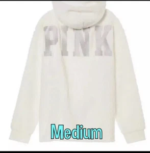 NEU Victoria Secret Pink Weiß Pullover Sherpa Hoodie M Oversized Passt L Nur 1 - Bild 1 von 4