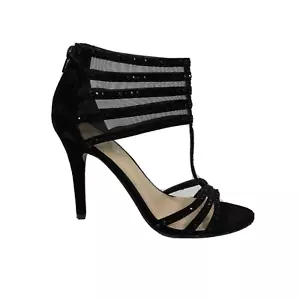 Nine West Pumps Womens Sz 7.5 Black Rhinestone Alderson Stiletto Strappy Heels - Picture 1 of 10