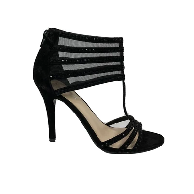 Nine West Pumps Womens Sz 7.5 Black Rhinestone Alderson Stiletto Strappy Heels - Image 1 of 4