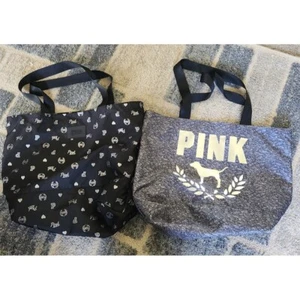 Lot of 2 Vintage PINK Tote Bags Logo Victorias Secret Weekender Dog NEW - Picture 1 of 3