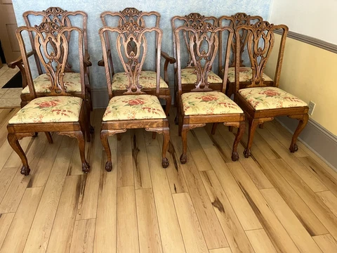Set of 8 Rare Antique Oak Chippendale Dining Chairs Cover