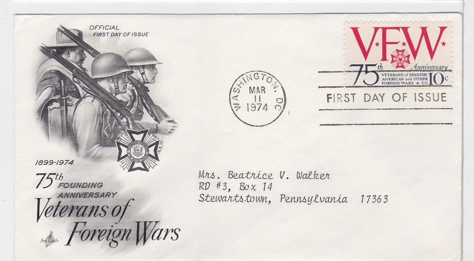 TurtlesTradingPost- VFW 75th Anniversary - 1974 - #1525 - FDC Artcraft Cachet - Image 1 of 1