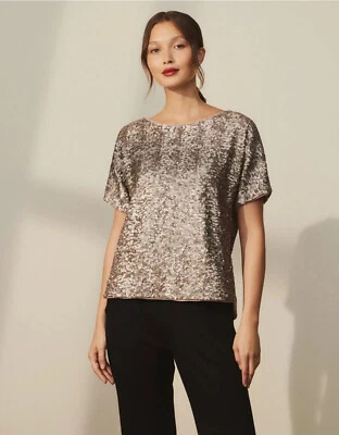 The White Company Stretch  Brown Gold Sequin Top UK 14 RRP £129 Party - Image 1 of 4