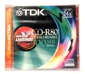 TDK CD-R 80 -CD-RU80EB Reflex Ultra Data CDR 80MIN / 700MB / 24x Disc NEW SEALED - Picture 1 of 2