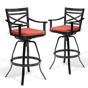 2pc Aluminum Swivel Outdoor Bar Stools Patio Bar Height Chair Sunbrella Cushion - Picture 1 of 9