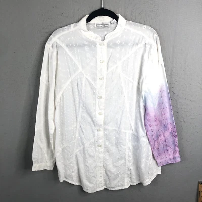 Top Sacred Threads para mujer M blanco bordado púrpura tie dye ombre asimétrico Foto 1 de 4