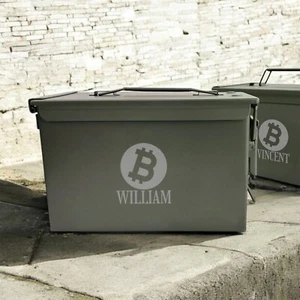 Bitcoin Personalized Engraved Metal 50 Caliber Ammo Can - Picture 1 of 2