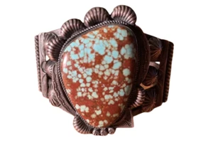 Kirk Smith Navajo Wirework Turquoise Bangle Bronze Color Silver Material - Picture 1 of 9